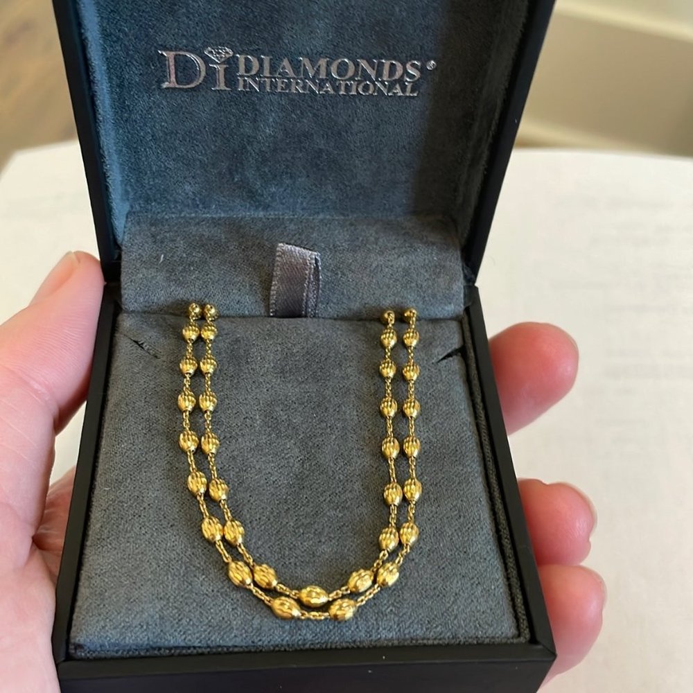 14k solid gold double strand diamond cut bead 18in necklace